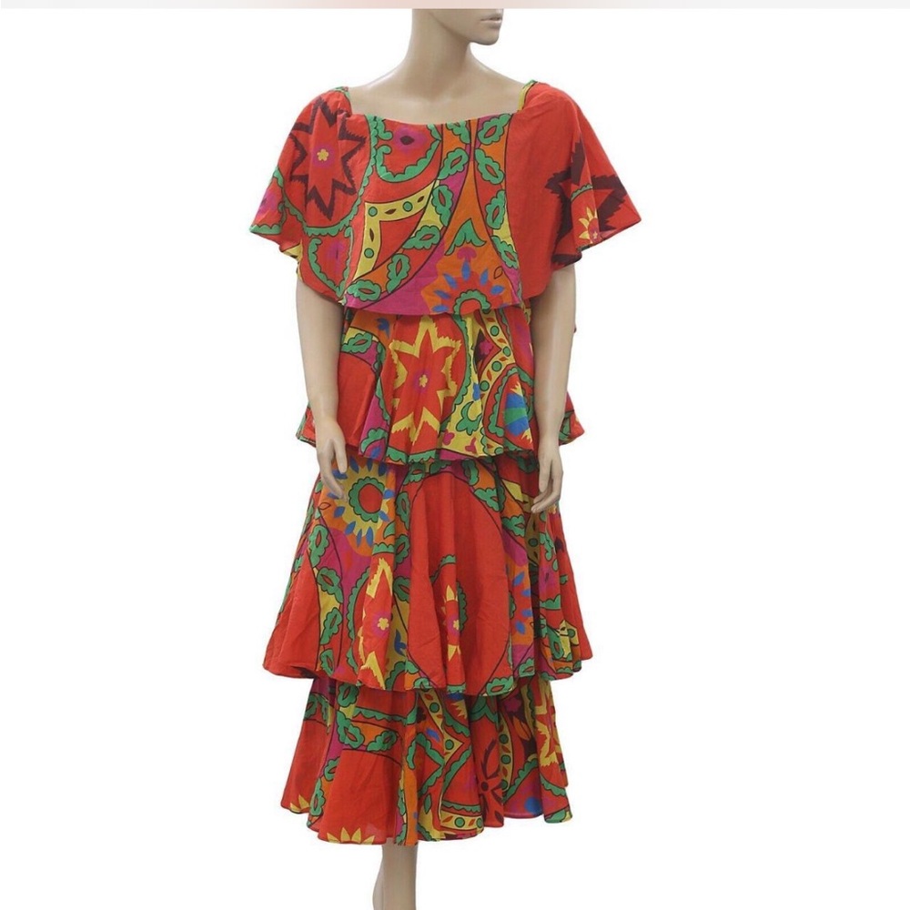 Rhode resort Lulu Printed Midi Dress Tiered Off Shoulder Spring